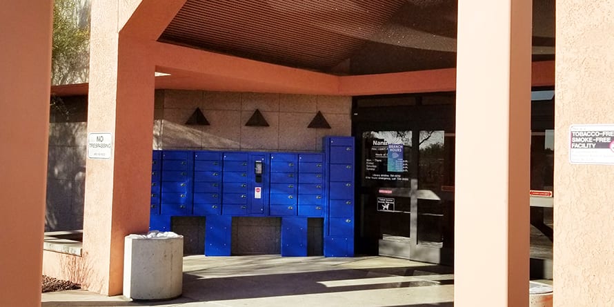Nanini Library pickup lockers near entrance doors
