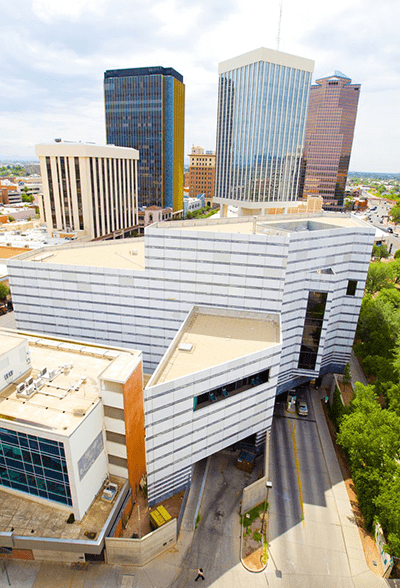 Main Library exterior from above 400w