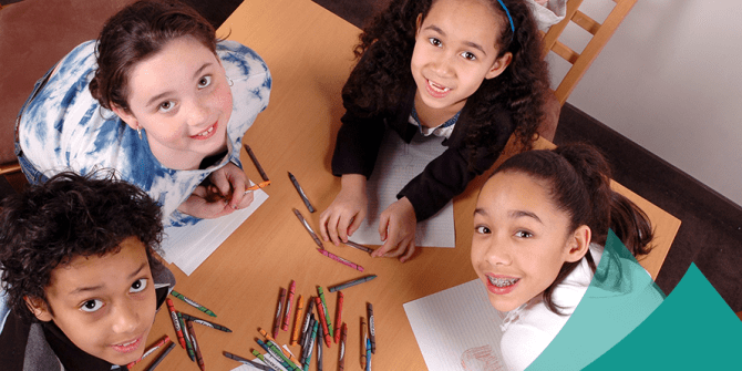 happy children coloring 890x445 rectangle with swish